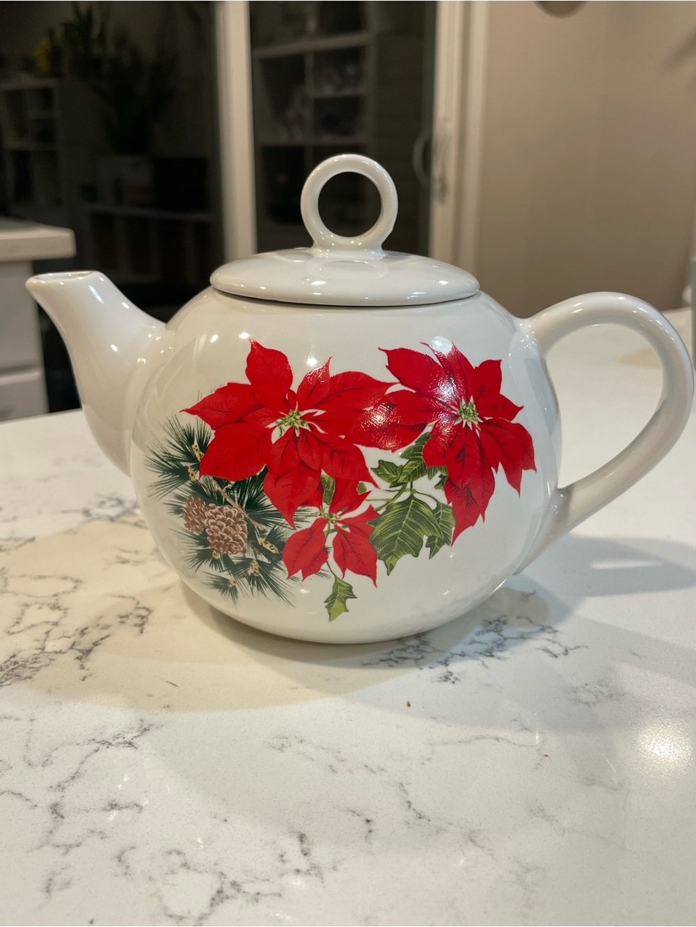 VINTAGE Russ "Crimson Poinsettia" Collection Ceramic Teapot